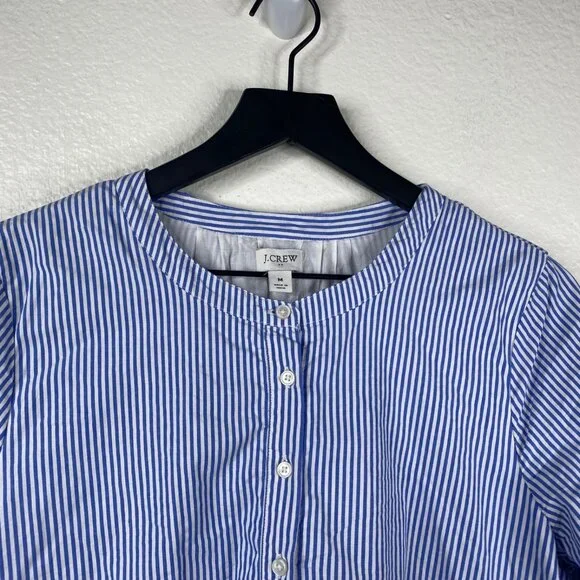 J.Crew Women's Poplin Tiered Striped Preppy Coastal Resort Dress Blue White Sz M - Picture 4 of 10